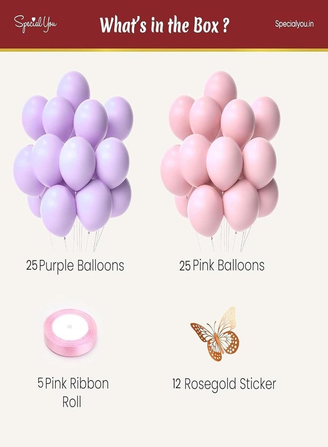 SpecialYou.in Special You Butterfly Theme Birthday Decoration Kit with Purple & Pink Balloons for Birthday Decoration Items, Pastel Balloons for Decoration Items for Birthday Decor, Balloon Decoration Kit -67 Pcs - Image 3